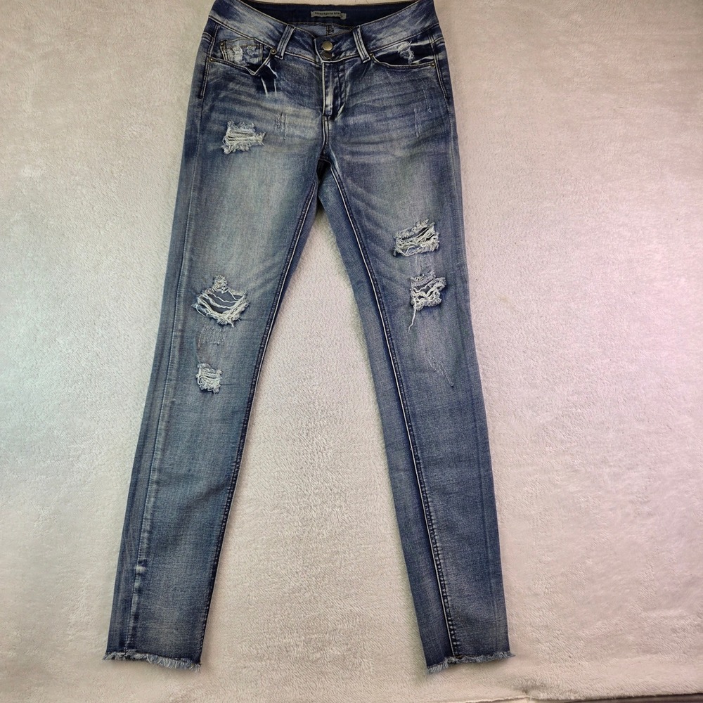 Twentyone Black Low Rise Curvy Skinny Flex Distressed Raw Hem Jeans 7/8R 3084